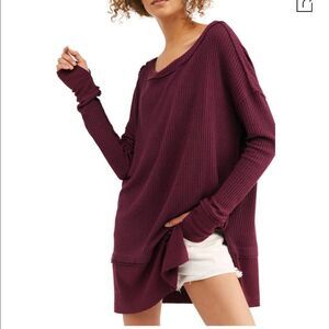 NWT Free People North Shore Thermal Knit Tunic Top In Burgundy